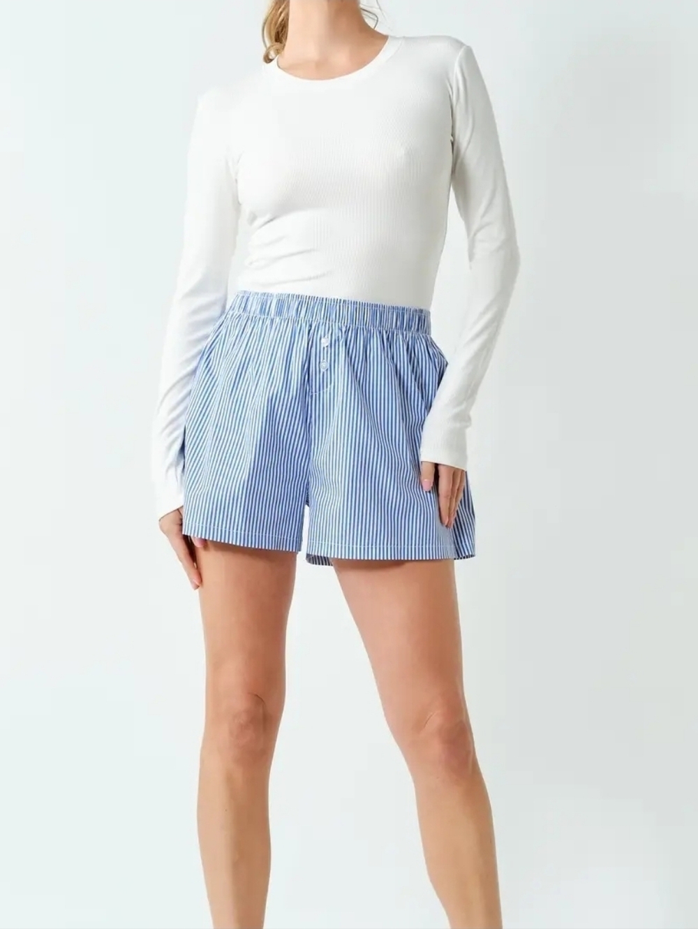 Striped Blue Cotton Lounge Shorts